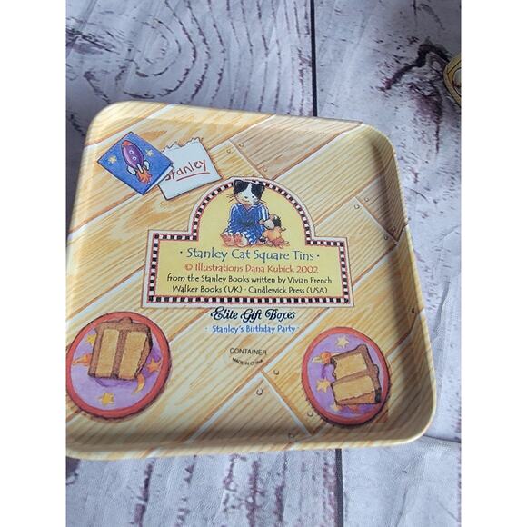 VTG Dana Kubick 2002 Stanley Cat Square Tins Birthday Party And Bed Time - Picture 8 of 10